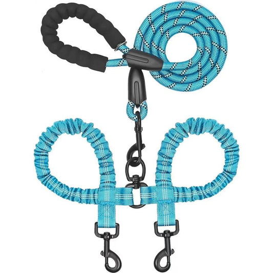 2 Dog Leash Swivel No Tangle Double Leash for Walking & Training Shock Absorbing Heavy Duty Colorful Slip Lead with Reflective Strip Harness & Safety Harness